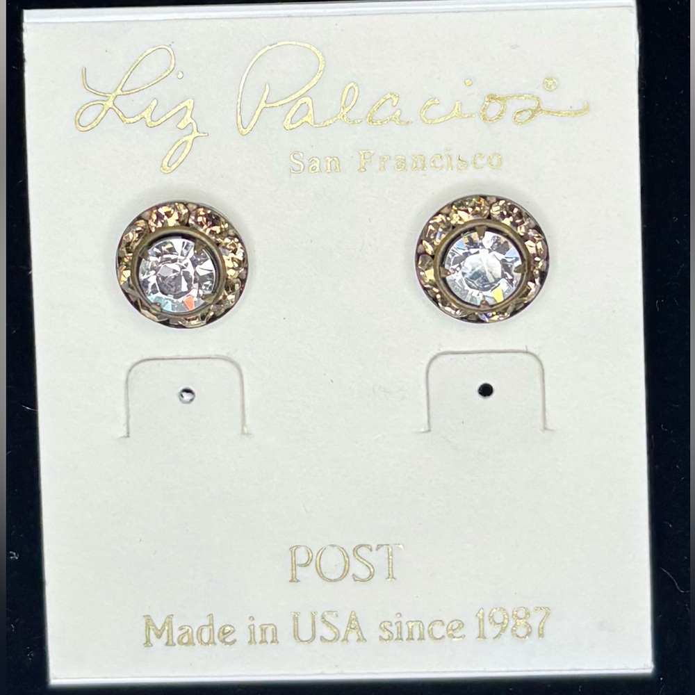 New Liz Palacios Champagne Swarovski Crystal Post Stud Earrings